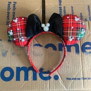 Disney Red and Black Plaid Christmas Minnie Mouse Headband